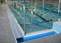 Image showing a stainless steel handrail inside a pool and recreation centre, constructed by Stainless Works