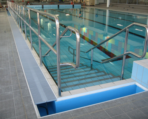 Image showing a stainless steel handrail inside a pool and recreation centre, constructed by Stainless Works