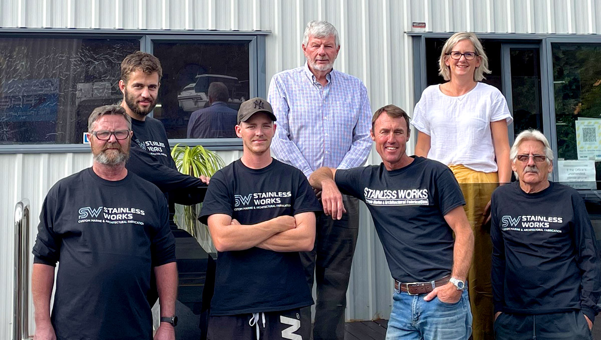 Image showing the Stainless Works team, standing in front of their building in Pine Harbour Marina, Beachlands.